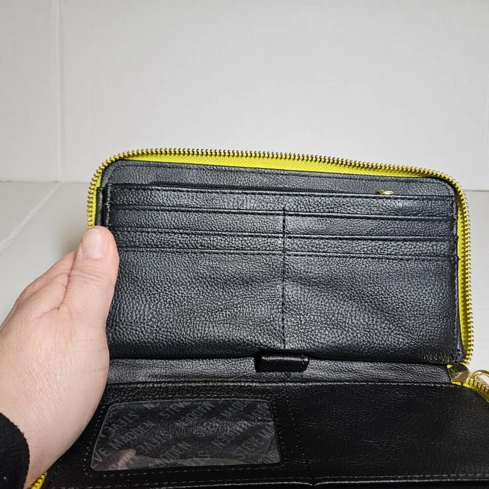 STEVE MADDEN SMOOTH ZIP AROUND WALLET PASTEL YELLOW WRISTLET - Picture 12 of 15